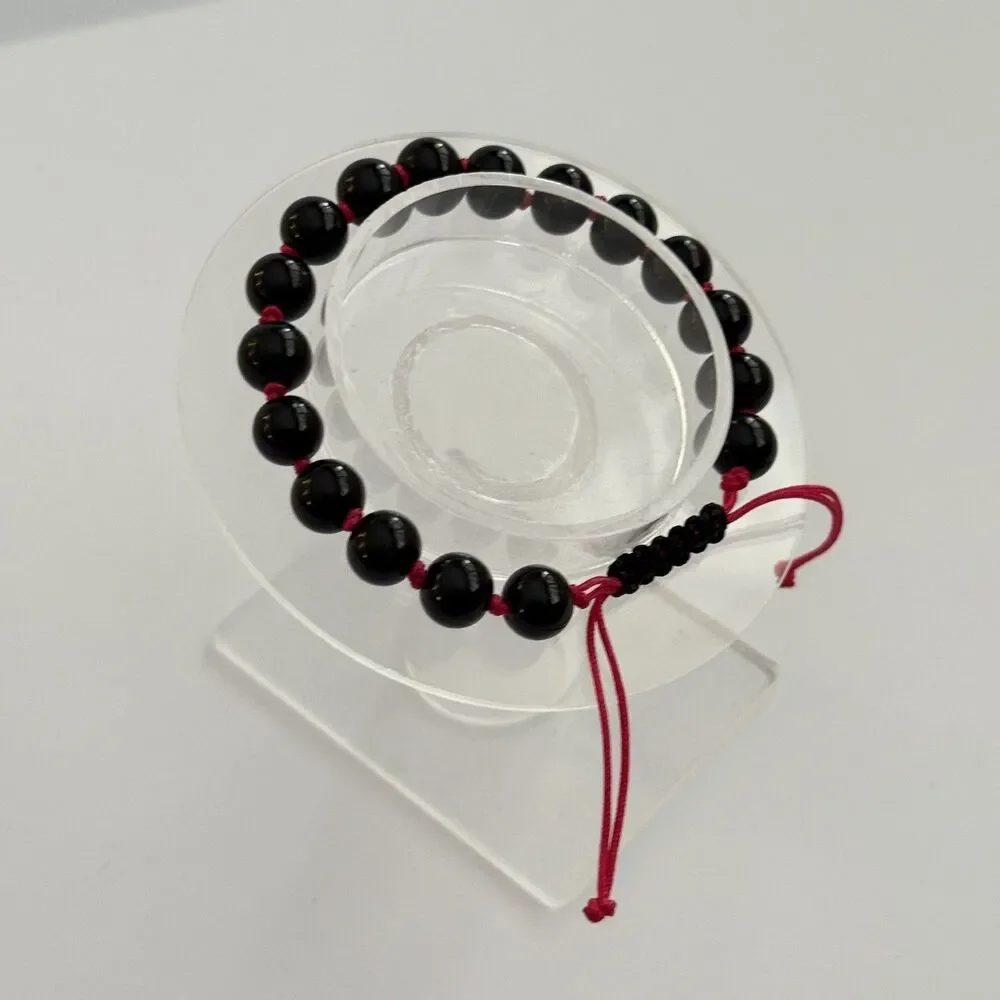 Black Beaded Bracelet Pink Adjustable Handmade Boho - Picture 7 of 9